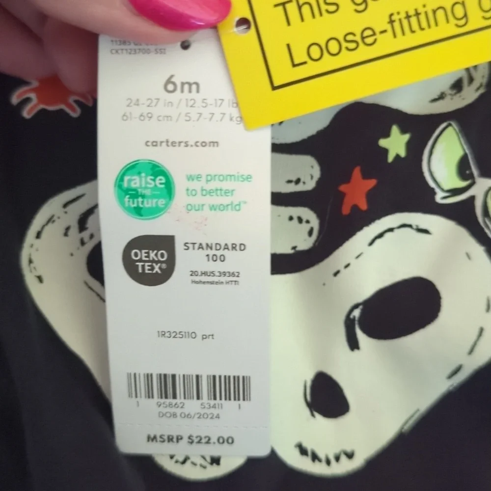 CARTER's Black Skeleton Pajamas with Glow Bones 6M NWT Unisex